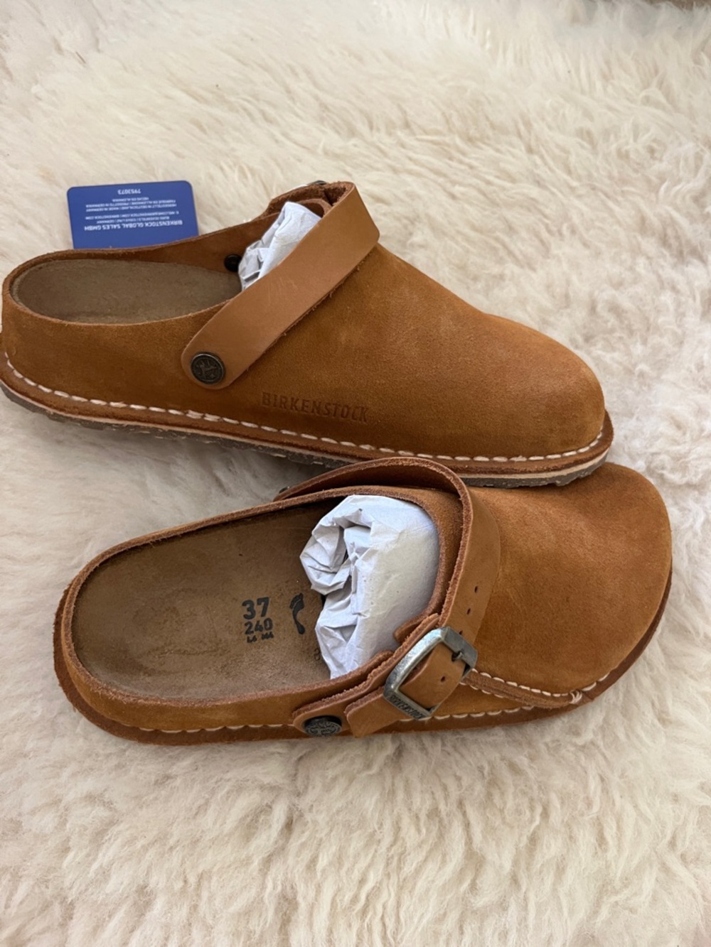 Birkenstock Lutry Suede Clog in Cognac Brown